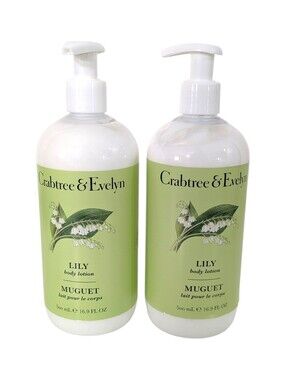 2 NEW Crabtree & Evelyn Full Size Lily Body Lotion Bottles 16.9oz